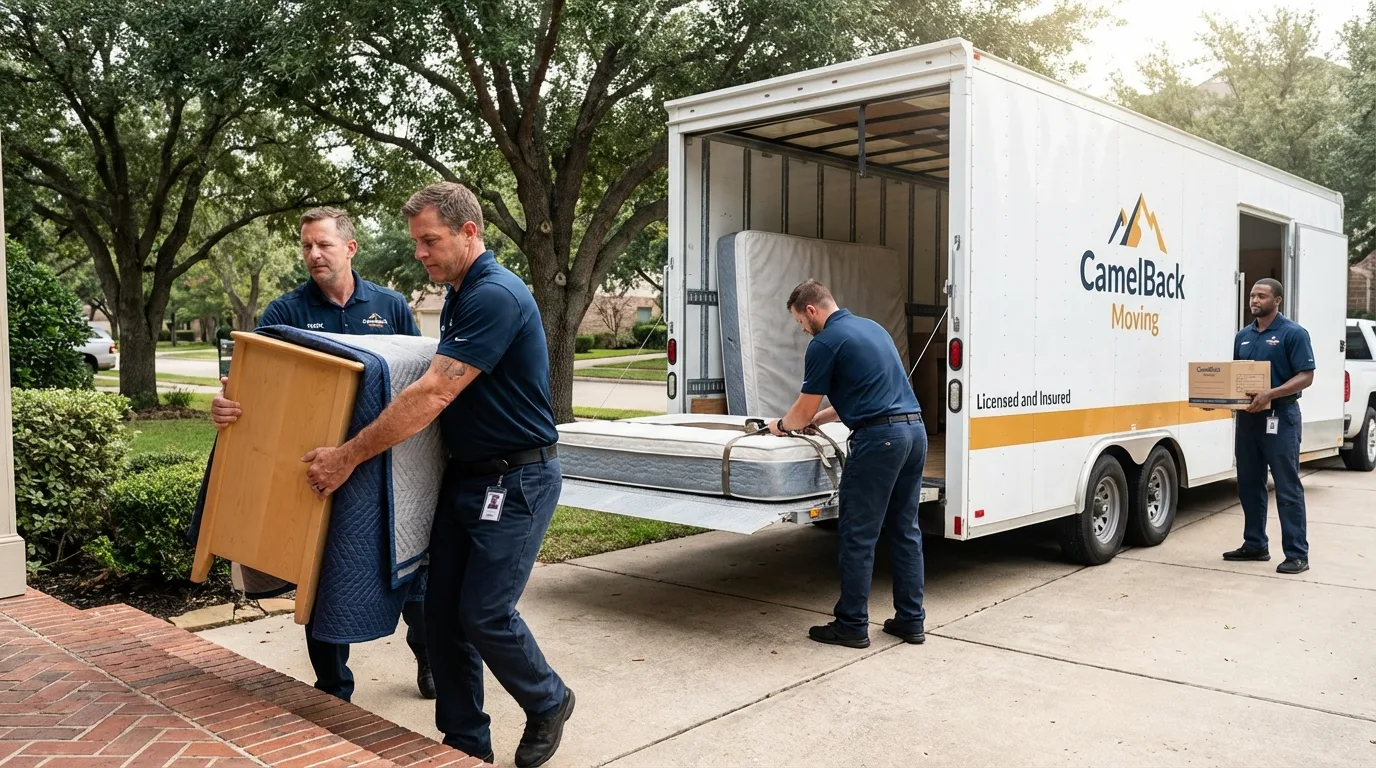 Crew loading residential truck for cross-state move from Kennewick, WA