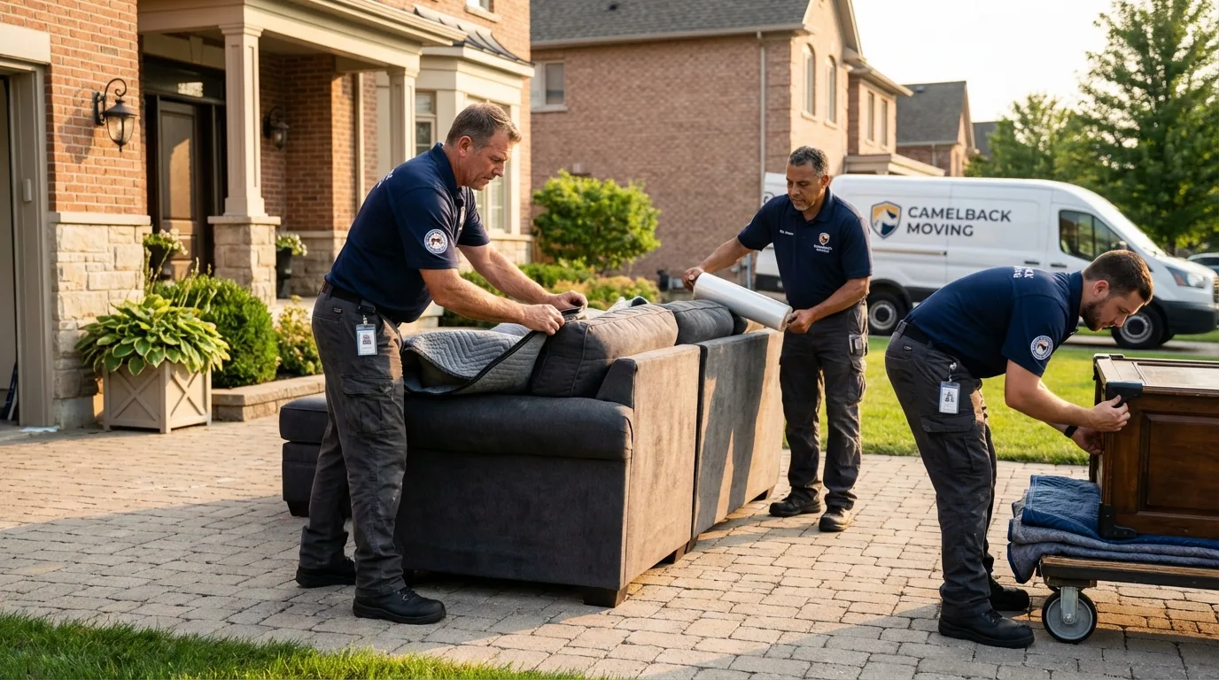 Large estate moving crew wrapping furniture in Kennewick, WA